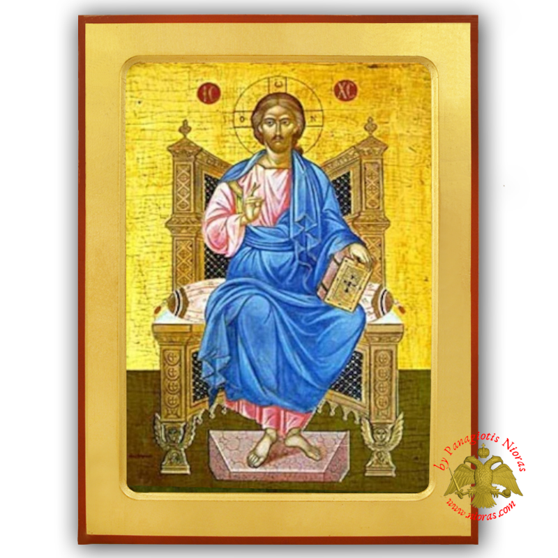 Christ blessing enthroned Byzantine Wooden Icon